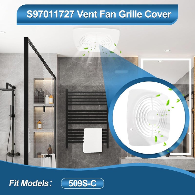 EJVFN 97011727 Bathroom Exhaust Fan Cover Replacement, S97011727 Kitchen Exhaust Fan Cover, 11.5" x 11.5" Wall Ventilation Fan Grille with S99010042 Kitchen Exhaust Fan Filter – Fits 509S-C - Image 3